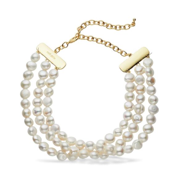 Cult Gaia Nora Choker Freshwater Keshi Pearls Gold Tone Lobster Clasp 3 Strand - Picture 1 of 11